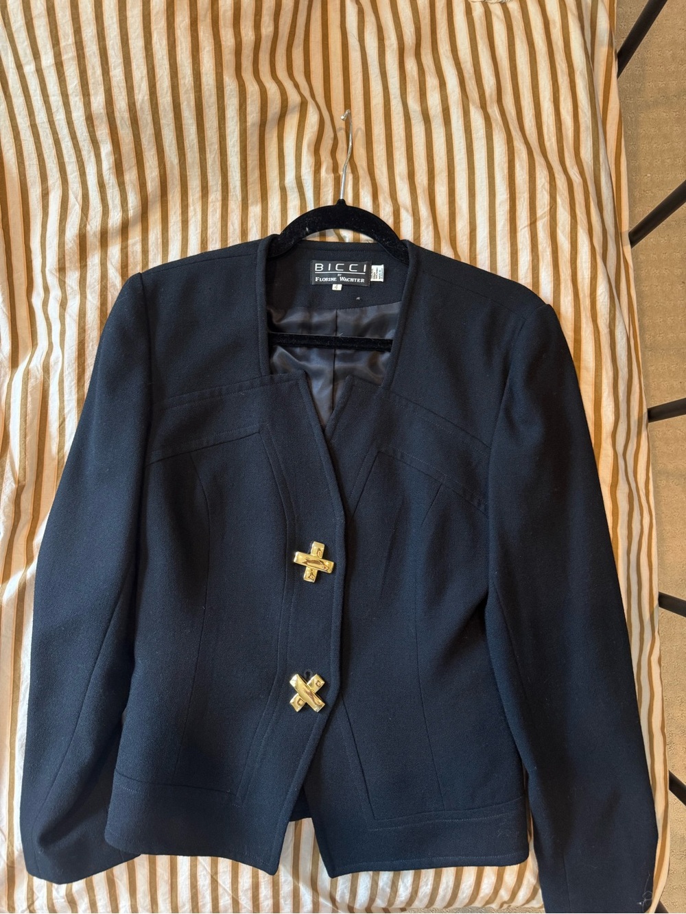 Vintage Black Women's Blazer with Gold Cross Buttons